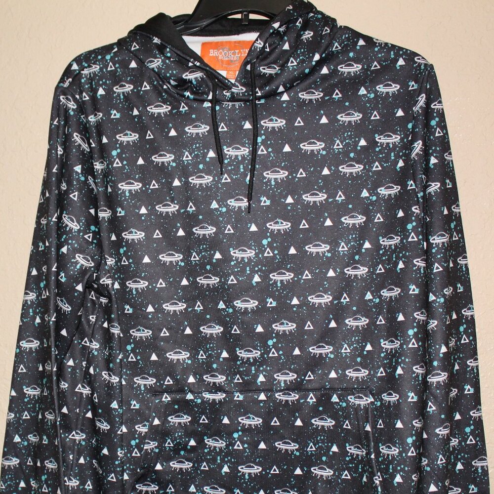 Brooklyn Standard Hoodie Men's XL Black Alien UFO Print Cotton Blend